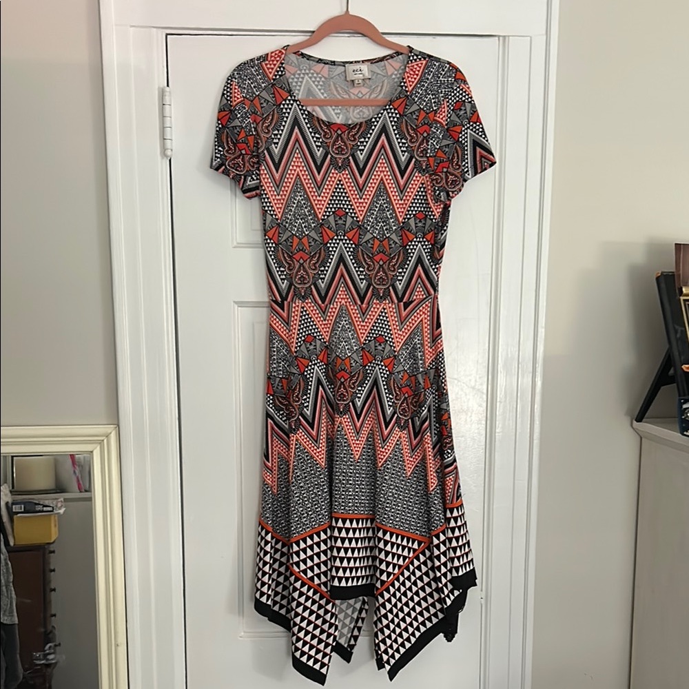 ECI Multicolored Fit and Flare Dress Casual Short Sleeve